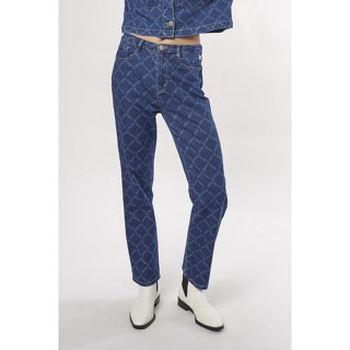 ESP กางเกงลายเฟรนช์ชี่โลโก้ ผู้หญิง | All Over Frenchie Logo Print Denim Trousers | 06071