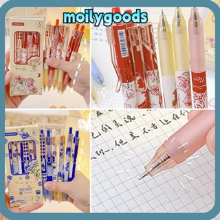 Moilyhd ปากกาเจล ลายดอกกุหลาบ เครื่องเขียน 6 ชิ้น/ชุด