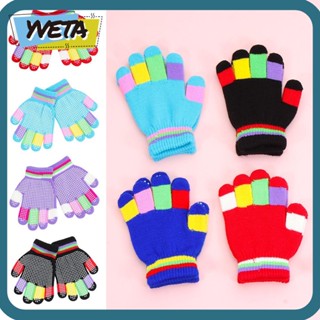 Yveta ถุงมือถัก สีแคนดี้ หนา อบอุ่น สําหรับเด็ก 5-8 ปี