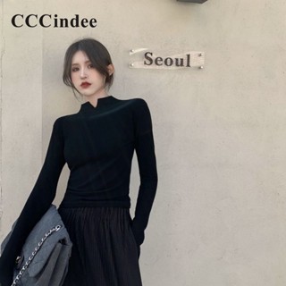 Cccindee เสื้อคาร์ดิแกนแขนยาว คอสูง เข้ารูป สีพื้น เข้ากับทุกการแต่งกาย แฟชั่นใหม่ สําหรับผู้หญิง 2023