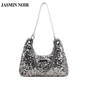 Jasmin NOIR กระเป๋าสะพายไหล่ กระเป๋าถือ ผ้าโพลีเอสเตอร์ ประดับเลื่อม ขนาดใหญ่ สําหรับสตรี