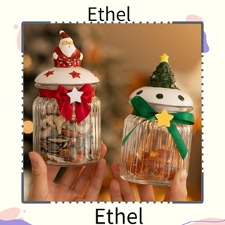 Ethel1 โหลแก้วใส่ขนมหวาน รูปซานตาคลอส ต้นคริสต์มาส สีแดง สีเขียว พร้อมฝาปิด สําหรับบ้าน