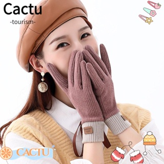 Cactu ถุงมือถัก แบบหนา กันลม ให้ความอบอุ่น สัมผัสหน้าจอได้ สําหรับเล่นกีฬากลางแจ้ง