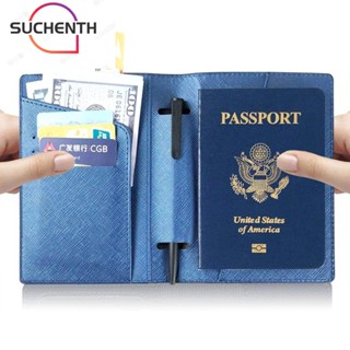 Suchenth 2 ชิ้น / เซต ปกหนังสือเดินทาง ผู้ชาย ผู้หญิง มัลติฟังก์ชั่ แบบพกพา ปากกาแท็กกระเป๋าเดินทางหนัง