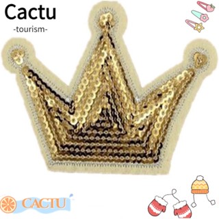 Cactu แผ่นแพทช์ ปักเลื่อม รูปมงกุฎ สีทอง ไม่ซีดจางง่าย ขนาด 8.3*5.5 ซม. สําหรับตกแต่งเสื้อผ้าผู้หญิง 15 ชิ้น