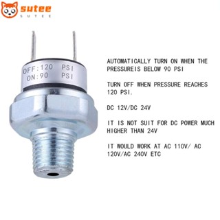 Sutee สวิตช์แรงดันอากาศ เกลียวตัวผู้ NPT 1/4 นิ้ว 24V 12V 90-120 PSI สีเงิน DIY