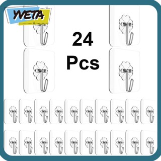 Yveta ตะขอแขวนติดผนัง อะคริลิคใส แข็งแรง อเนกประสงค์ สําหรับห้องครัว ออฟฟิศ 24 ชิ้น
