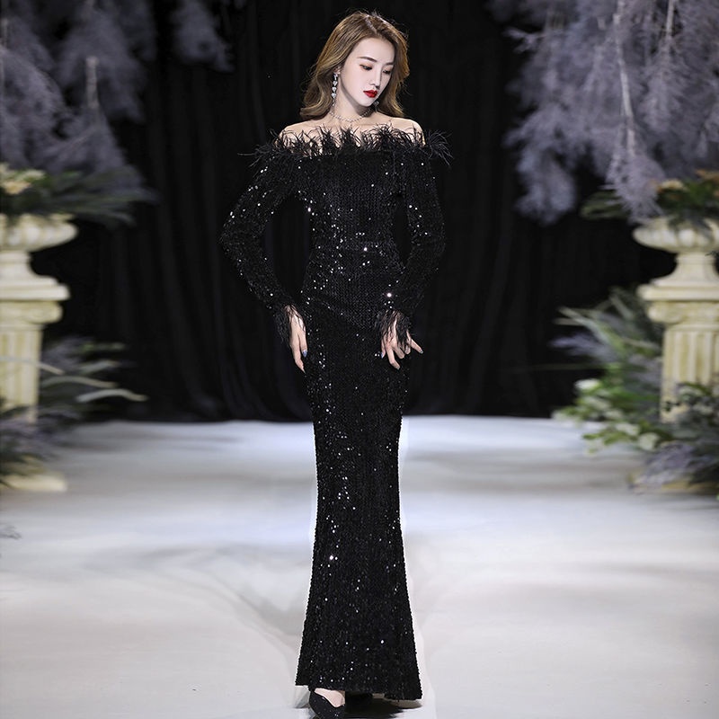 ชุดเดรสราตรียาว ปักเลื่อม หางปลา เป็นทางการ ใส่ไปงานเลี้ยง งานพรอม งานเลี้ยง งานวันเกิด งานแต่งงาน สําหรับผู้หญิง