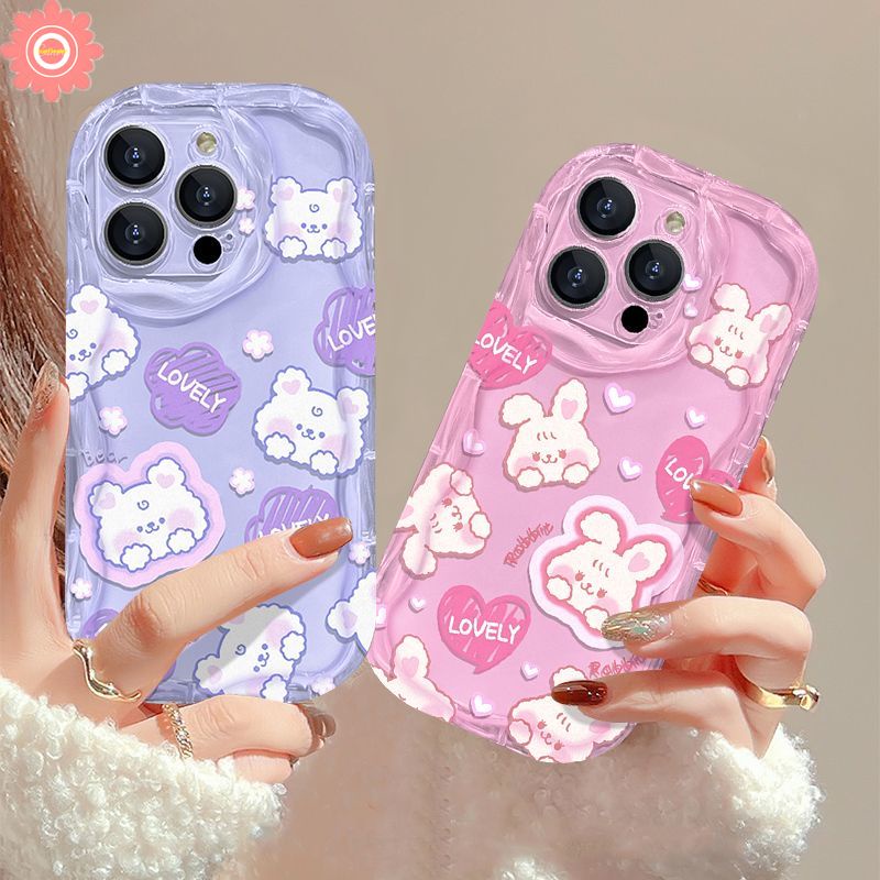 เคสโทรศัพท์มือถือนิ่ม ขอบโค้ง ลายการ์ตูนหมี กระต่าย 3D สําหรับ Samsung A24 A52 A13 A14 A23 A34 A54 A10s A33 A50s A50 A52s A20s A51 A12 A04s A32 A31 A03s A03 A11 A30s A53 A04E A21s