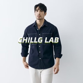 CHILLG LAB เสื้อเชิ้ตผู้ชายแขนยาวฤดูใบไม้ผลิใหม่สดใสออกแบบญี่ปุ่นสไตล์วินเทจสบาย ๆ ชั้นสูงความรู้สึกแบรนด์ Pi หล่อเสื้อ