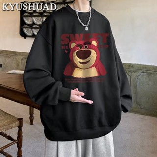 KYUSHUAD การ์ตูนหมีเสื้อกันหนาวผู้ชายรอบคออเมริกันหนักด้านบนHoodlessเสื้อสวมหัวด้านบน