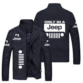 เสื้อแจ็กเก็ตคาร์ดิแกนลําลอง คอปกตั้ง แต่งซิป ลายโลโก้ Jeep LOGO แฟชั่นฤดูใบไม้ผลิ และฤดูใบไม้ร่วง สําหรับผู้ชาย