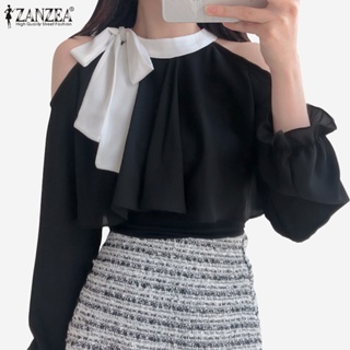 Zanzea Celmia เสื้อเชิ้ตลําลอง แขนยาว เปิดไหล่ เย็บปะติดปะต่อกัน หรูหรา สําหรับผู้หญิง