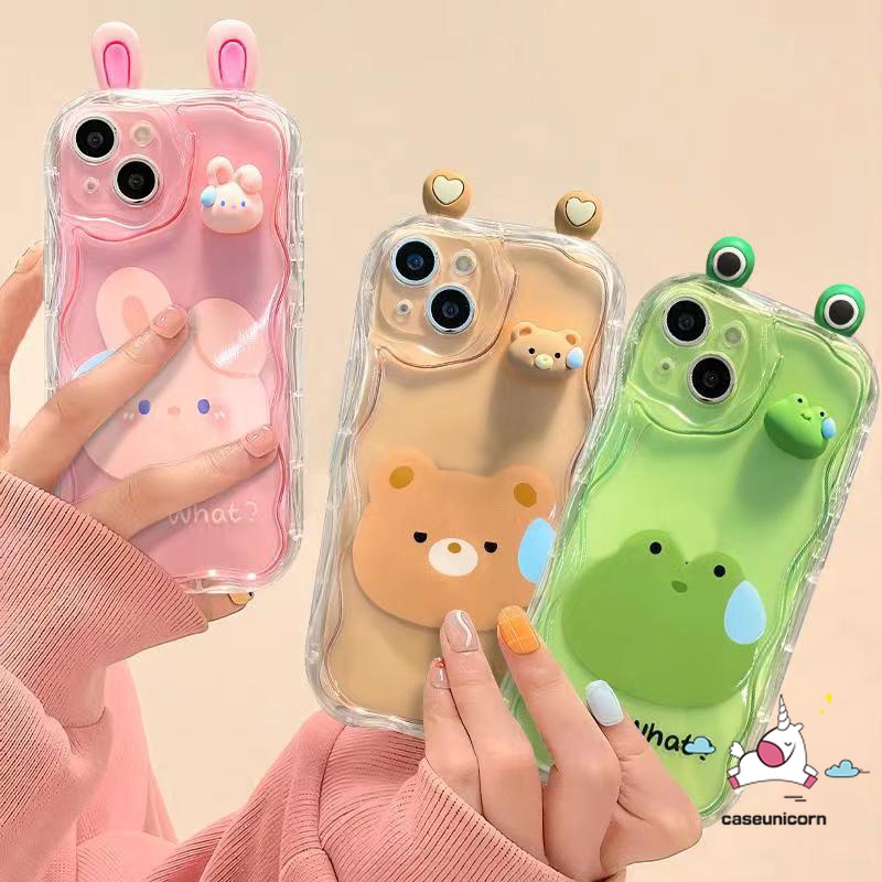 เคสโทรศัพท์มือถือ Tpu นิ่ม ขอบโค้ง ลายการ์ตูนกบ หมี กระต่าย 3D สําหรับ IPhone XR 15 11 7Plus 13 14 12 Pro MAX 8 6 7 6S Plus SE 2020 X XS MAX
