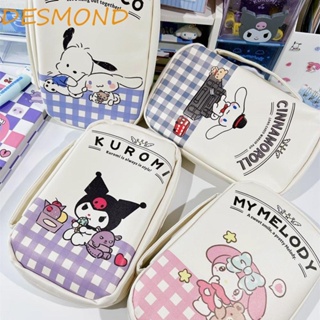 กระเป๋าดินสอ หนัง PU แต่งซิป ขนาดใหญ่ จุของได้เยอะ ลาย Cinnamoroll Melody Kuromi สําหรับสํานักงาน โรงเรียน