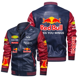 F1 Red Bull Racing Jacket Racing Long Sleeve Plus Fleece Warm Stitching Color PU Leather Baseball Uniform Windproof Jacket