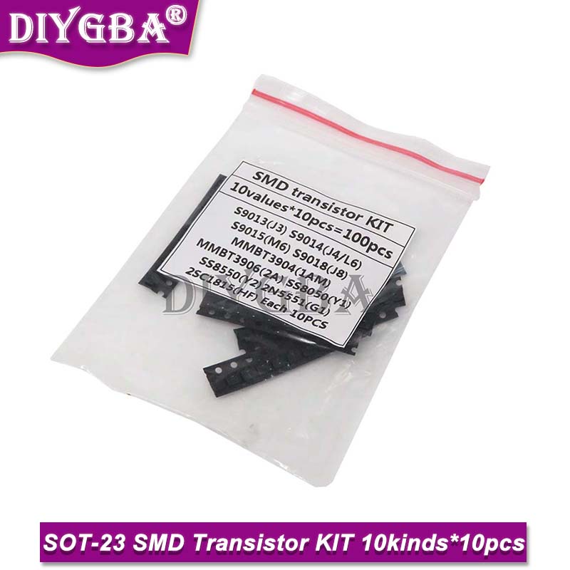 SOT-23 ชุดทรานซิสเตอร์ SMD ประกอบด้วย 10 X10pcs = 100pcs S9013 S9014 S9015 S9018 MMBT3904 MMBT3906 S