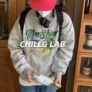 CHILLG LAB เสื้อกันหนาวผู้ชายฤดูใบไม้ผลิและฤดูใบไม้ร่วงอเมริกันสร้างสรรค์พิมพ์ผักและผลไม้คอกลมในสไตล์กระโหลกหลวมรุ่นคู่อินเทรนด์