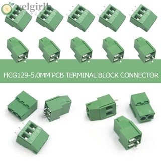 Yelgirlb ขั้วต่อเทอร์มินัลบล็อก PCB 2P 3P HCG129-5.0 มม. เมาท์ PCB เส้นผ่าศูนย์กลาง 24-12AWG 2.5 มม.2 สีดํา เขียว 5 ชิ้น