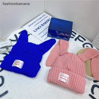 [fashionbanana] หมวกบีนนี่ถัก หูกระต่าย หูยาว ให้ความอบอุ่น สําหรับผู้หญิง และผู้ชาย พร้อมส่ง