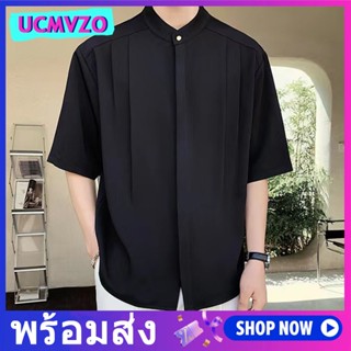 เสื้อเชิ้ตแขนสั้นลําลอง ทรงหลวม สีดํา แฟชั่นฤดูร้อน สําหรับผู้ชาย