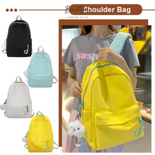 {ขายดี 99} กระเป๋าเป้สะพายหลังลําลอง ความจุขนาดใหญ่ สีพื้น แฟชั่นเรียบง่าย สําหรับนักเรียน [BeautYou.th]