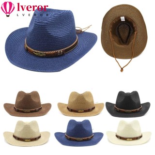 Lveror หมวกฟาง หมวกคาวบอย หมวกแจ๊ส ฤดูร้อน หมวกฟาง Fedoras หมวกชายหาด ผู้หญิง หมวกฟาง