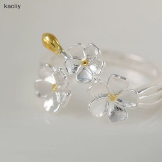 Kaciiy แหวนหมั้น ลายดอกไม้ เปิดปรับได้ สีเงิน มินิมอล เครื่องประดับ สําหรับผู้หญิง ของขวัญ