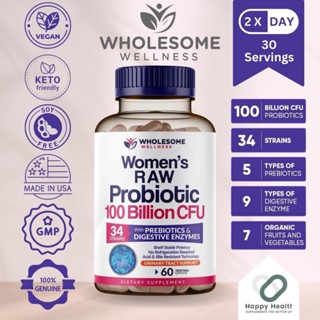 Wholesome Wellness Women’s Raw Probiotics 100 Billion CFU 34 Strains with Prebiotics (60 Capsules)