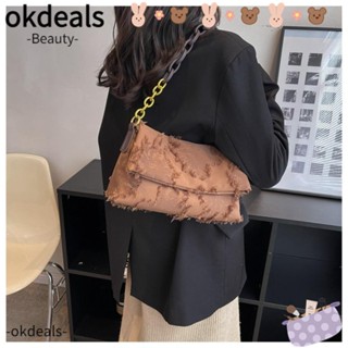 Okdeals กระเป๋าสะพายไหล่ สะพายข้าง ผ้าแคนวาส หนัง PU แต่งสายโซ่ ขนาดเล็ก แฟชั่นสําหรับสตรี