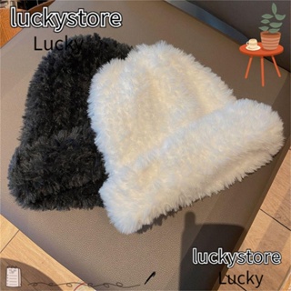 Lucky หมวกบีนนี่ ผ้ากํามะหยี่ขนนิ่ม แบบหนา สีพื้น ให้ความอบอุ่น แฟชั่นฤดูหนาว สําหรับขับขี่