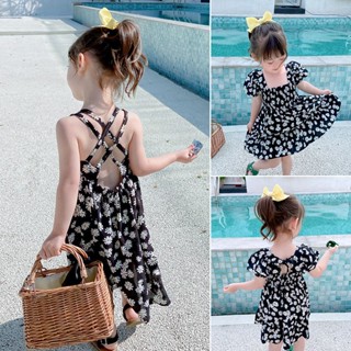 Shopkeepers selection# girls dress Summer chiffon dress subnet red Daisy little girl floral princess dress baby Western style suspender dress 9.12N