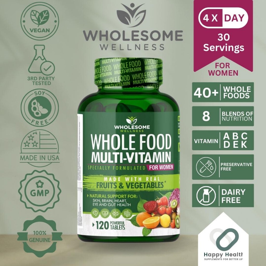 Wholesome Wellness Whole Food Multivitamin for Women Made With Organic & Natural Fruits & Vegetables (120 Capsules)