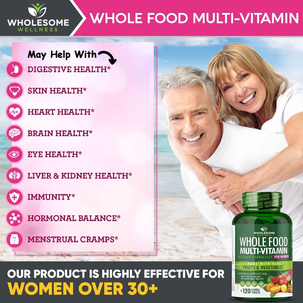 Wholesome Wellness Whole Food Multivitamin for Women Made With Organic & Natural Fruits & Vegetables (120 Capsules) - รูปที่ 4