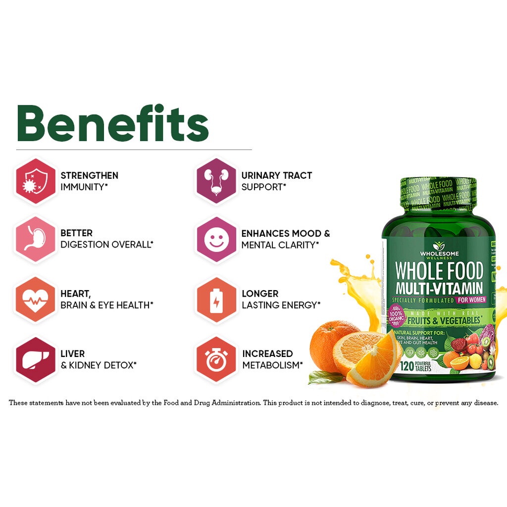 Wholesome Wellness Whole Food Multivitamin for Women Made With Organic & Natural Fruits & Vegetables (120 Capsules) - รูปที่ 5