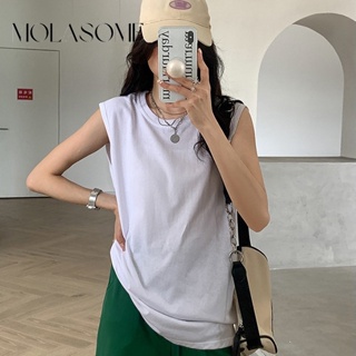 Molasome เสื้อยืด คอกลม แขนกุด สีพื้น ทรงสลิมฟิต แฟชั่นใหม่ สําหรับผู้หญิง 2023