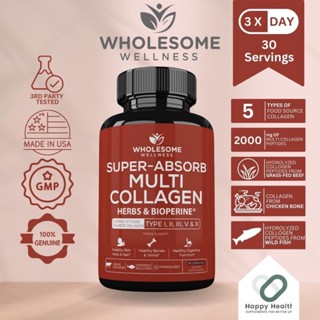 Wholesome Wellness Super-Absorb Multi Collagen Peptides Protein Capsules Hydrolyzed (Type I II III V X) (90 Capsules)