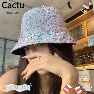 Cactu หมวกบักเก็ต ประดับเลื่อม พับได้ กันลม กลิตเตอร์ สไตล์ชาวประมง แฟชั่นสําหรับผู้ชาย และผู้หญิง