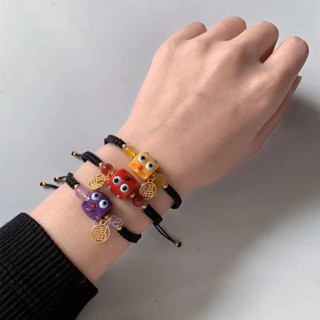 พร้อมส่ง สร้อยข้อมือถัก ลายมอนสเตอร์ ปรับได้ สําหรับผู้หญิง คู่รัก แฟนสาว