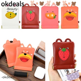 Okdeals กระเป๋าใส่เหรียญ ปิดอัตโนมัติ กระเป๋าผ้าห่อตัว การ์ตูนผลไม้ PU ป้องกันการสูญหาย รูปสัตว์ กระเป๋าใส่หูฟัง เดินทาง