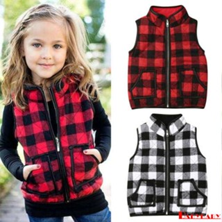 Babybaby-เสื้อโค้ท แขนกุด ลายสก๊อต มีซิป สําหรับเด็ก