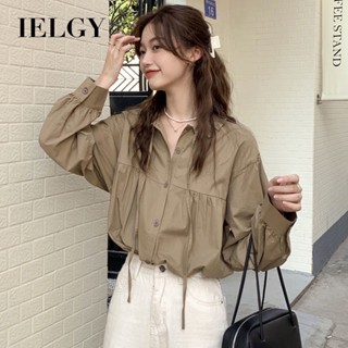 Ielgy เสื้อเชิ้ตแขนยาว คอปก ทรงหลวม สไตล์ฝรั่งเศส เรโทร สําหรับผู้หญิง