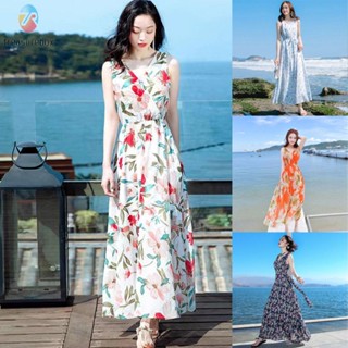 【TRSBX】Womens Girls Long Dress Boho Floral Hot M-3XL Part Replacement Sleeveless