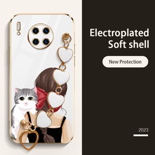 Ybd เคสโทรศัพท์มือถือ ลายโบว์ แมวน่ารัก หรูหรา พร้อมสายคล้องมือ สําหรับ Huawei Mate 10 Pro Mate 20 Pro Mate 30 Pro