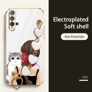 Ybd เคสโทรศัพท์มือถือ ลายโบว์ แมวน่ารัก หรูหรา พร้อมสายคล้องมือ สําหรับ Huawei Nova 3i Nova 5T Nova 3 3E 4 4E