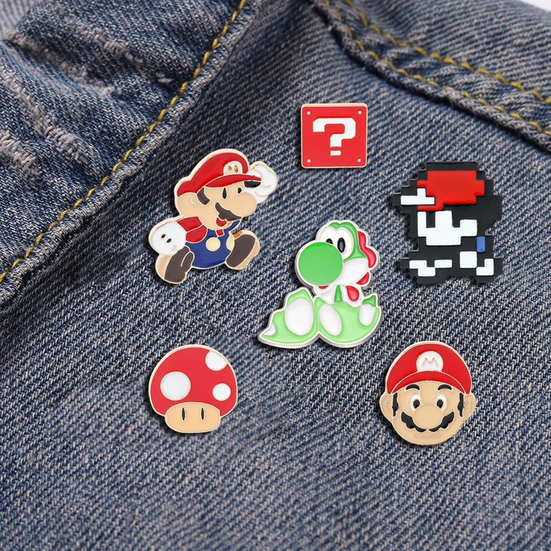 เข็มกลัดโลหะ ลายการ์ตูนซุปเปอร์มาริโอ้ ไข่ไดโนเสาร์ เห็ด อุปกรณ์เสริม แบบสร้างสรรค์