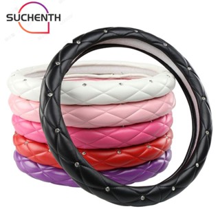 Suchenth ปลอกหนัง PU หุ้มพวงมาลัย ประดับเพชร สีดํา สีชมพู แฟชั่น