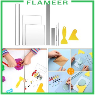 [Flameer] ลูกกลิ้งดินโพลิเมอร์ 9 ชิ้น พร้อมแผ่นตัดดินโพลิเมอร์อะคริลิค สีขาว DIY