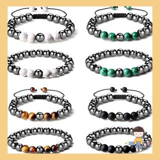 สร้อยข้อมือ ป้องกัน สีดํา สําหรับนําโชค Hematite Obsidian Stone Bracel 2 ชิ้น