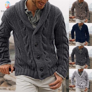 【TRSBX】Chunky Collar Knitted Jumper Coat for Men Warm and Fashionable Sweater